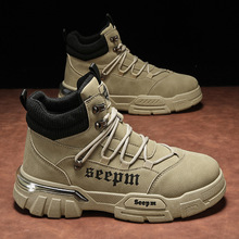 轻奢工装反绒皮马丁靴2025秋厚底靴系带高帮短靴复古户外登山男鞋