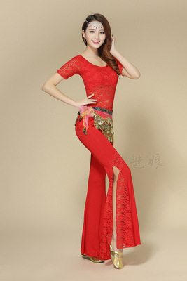 New Modal Belly Dance Practice Suit Slit Pants Lace Splicing Slim Dance Performance Suit Pants Indian Suit