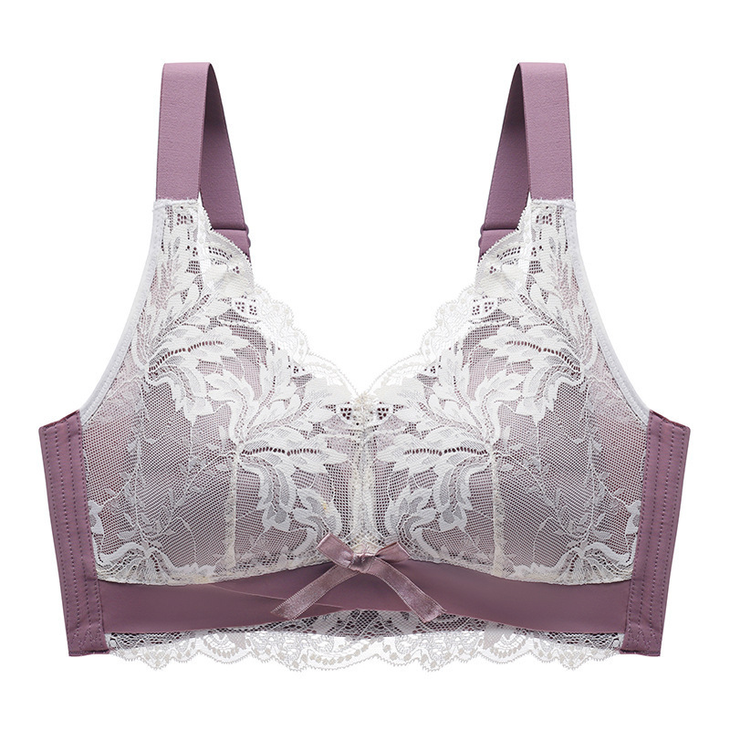 Látex costura contraste color ropa interior de las mujeres taza fina pecho grande pequeño ajustable mama sujetador sin anillo acero