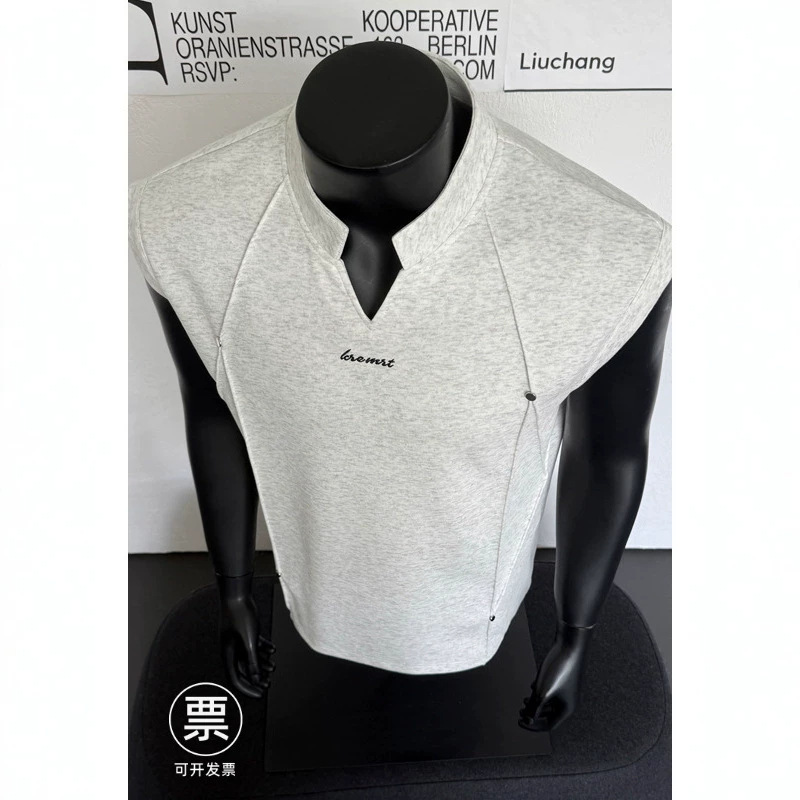 Summer Thin Rivet-Decorated V-Neck Vest for Men, Trendy Brand Embroidered Loose Fitness Sports Sleeveless Tank Top T-Shirt Summer Thin Rivet-Decorated V-Neck Vest for Men, Trendy Brand Embroidered Loose Fitness Sports Sleeveless Tank Top T-Shirt