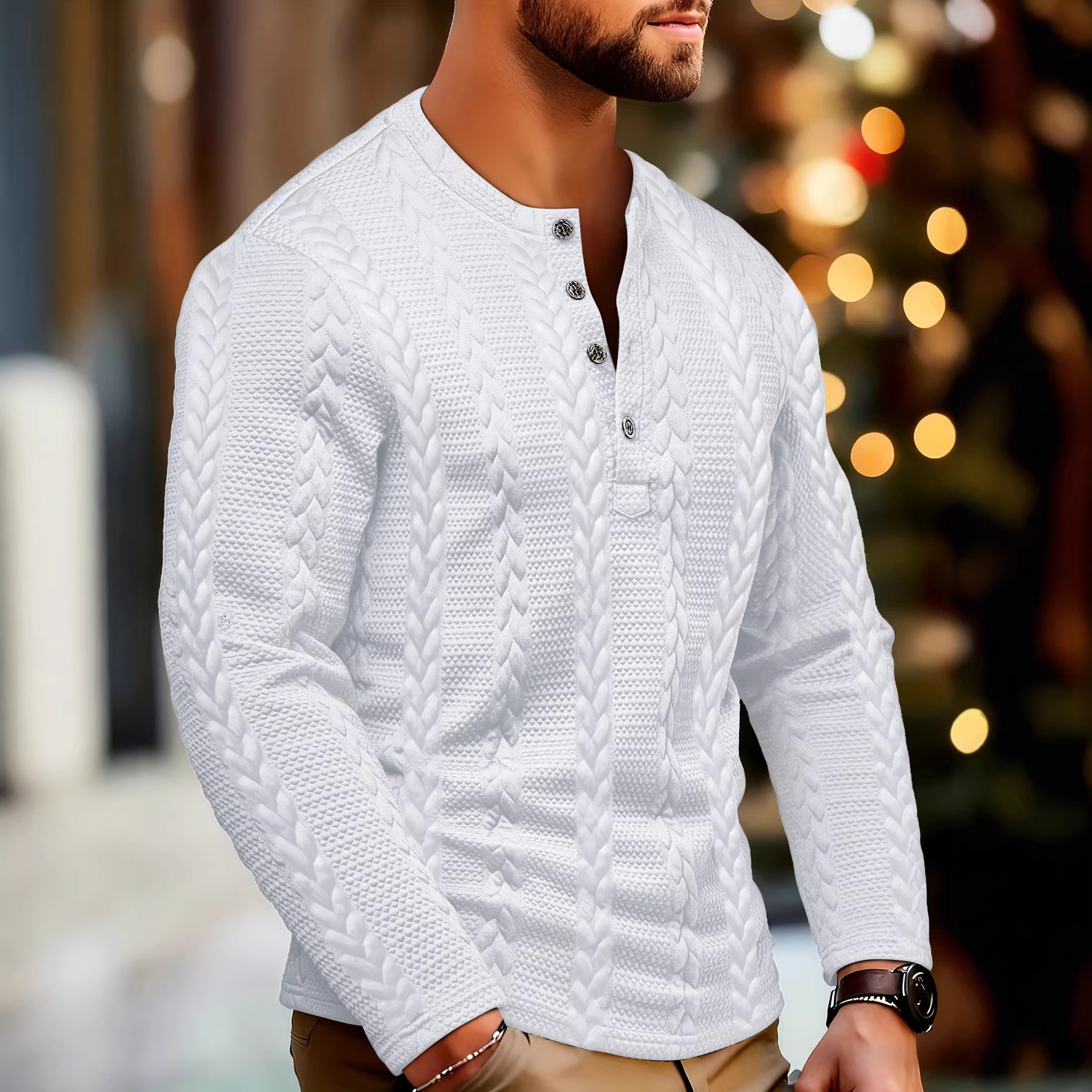 2026春秋季男装跨境欧码男士立领长袖男生休闲户外卫衣提花针织衫