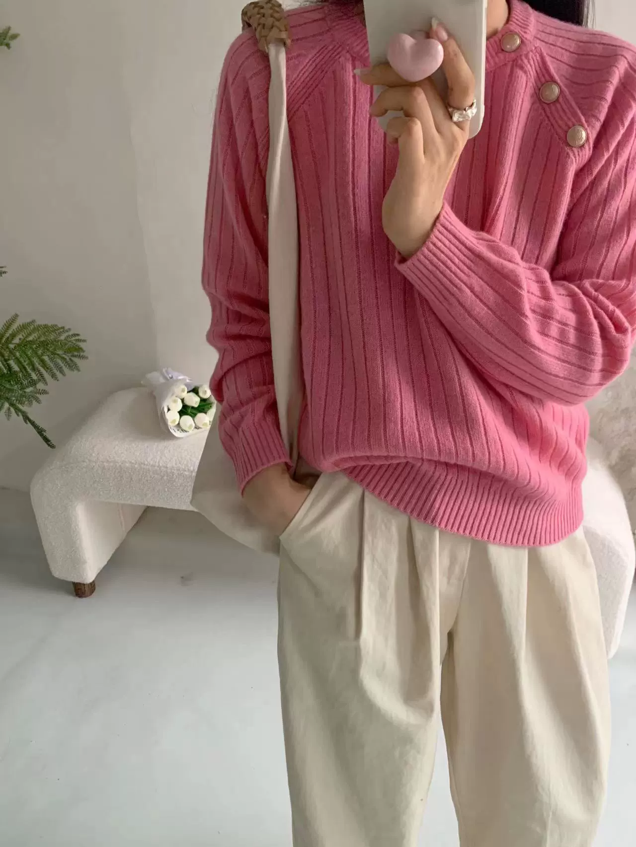 Woolen design demi-season sweater, high-quality style, trend of season, oversize