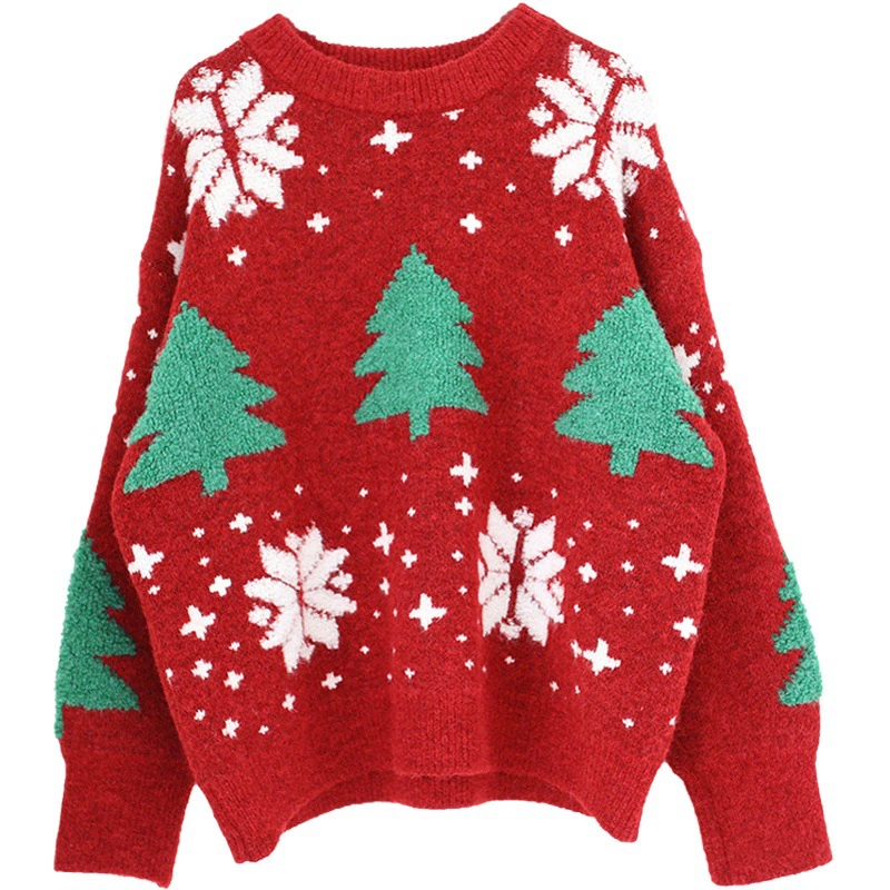 Утолщенный красный рождественский свитер, женский пуловер, осень-зима 2025, новый модный тренд, суперпопулярный свободный топ в стиле ленивого кэжуал
