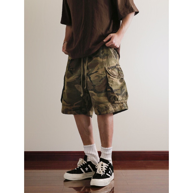Vintage Workwear Camouflage Shorts for Men, Summer American Style, Trendy Loose Fit, Versatile Five-Point Pants, Street Style Couple Shorts