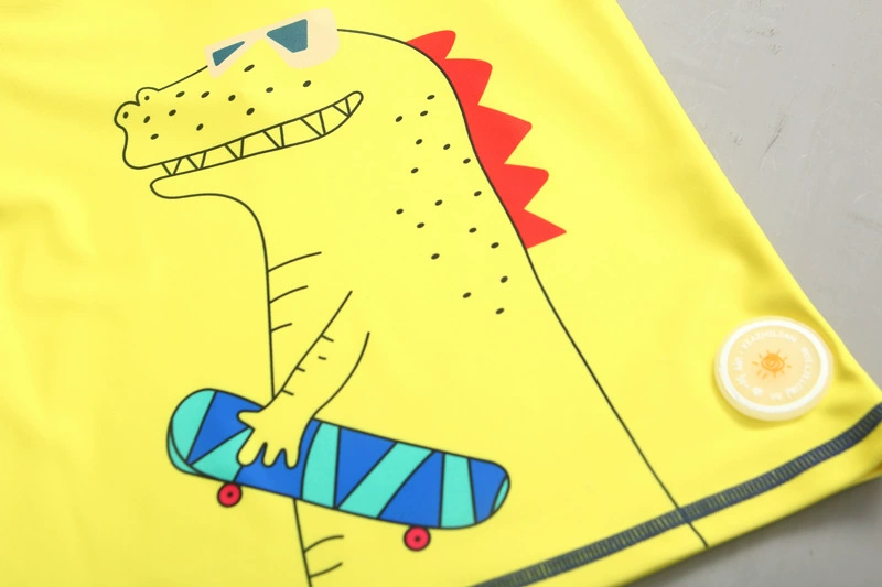 Children's beach swimwear, overall for boys, sun protection cream, split long-sleeve, dinosaur, set, South Korea