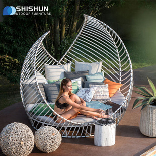 Rattan Sofa Round Large Bed Leisure Outdoor Garden Courtyard Resort Simple Rainproof Outdoor Furniture