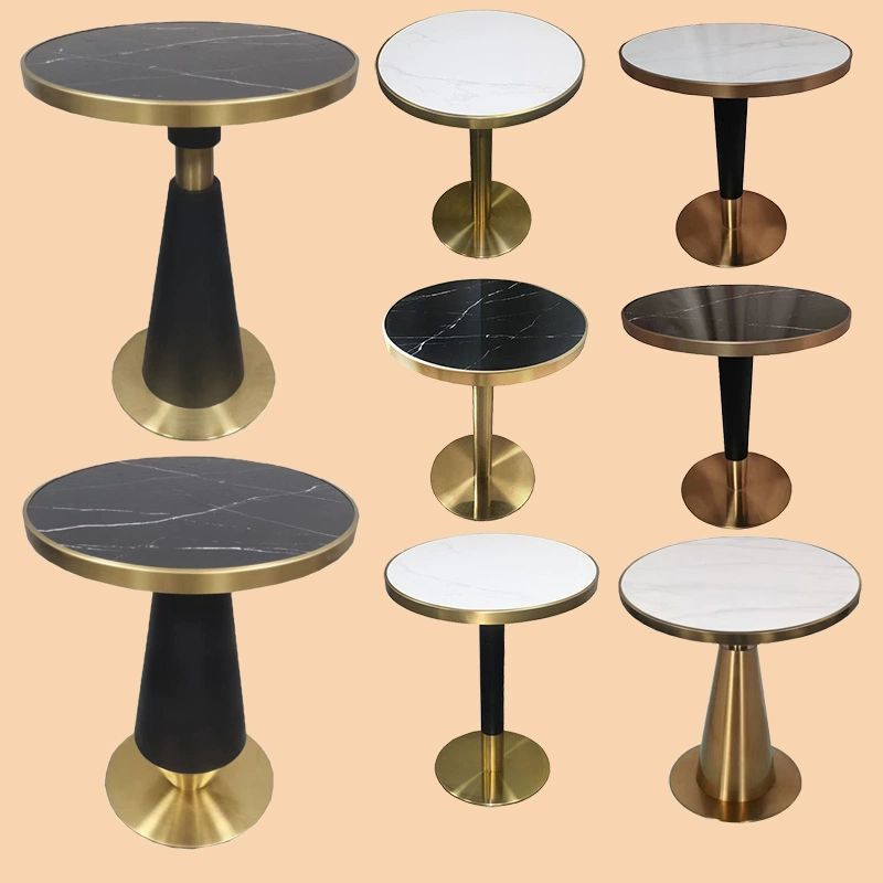 Light Luxury Negotiation Milk Tea Shop Table and Chair Combination Rectangular Rock Plate Dining Table Internet Celebrity Cafe Stainless Steel Round Dining Table