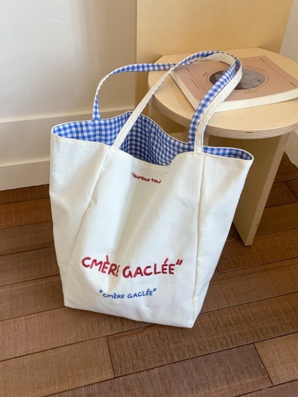 クロスボーダー正反両面ストライプショルダーバッグ大容量トートバッグ高品質刺繍学生キャンバス通勤バッグ|undefined