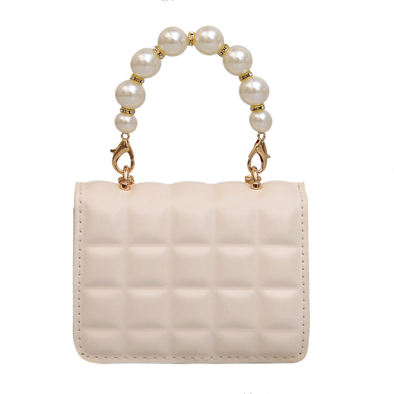 Bolso de cadena de perlas de indentación de tela escocesa de moda de este año mini bolso de mensajero de hombro de cadena de estilo occidental bolso de los niños
