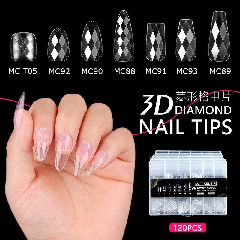 3D Diamond-Shaped Nail Art Tips Almond Ballet Square Transparent False Nails Toenail Wearable Nail Tips 120 Pieces 3D Diamond-Shaped Nail Art Tips Almond Ballet Square Transparent False Nails Toenail Wearable Nail Tips 120 Pieces