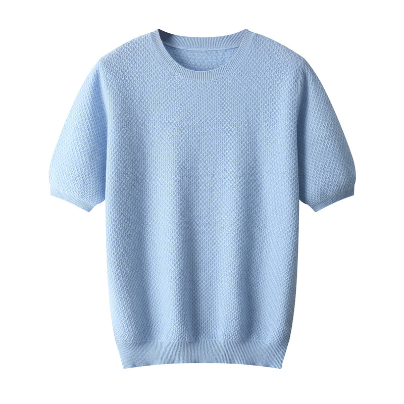 Autumn and winter men's 100% pure wool sweater, simple solid color, honeycomb knit, loose-fitting, casual, short-sleeved Autumn and winter men's 100% pure wool sweater, simple solid color, honeycomb knit, loose-fitting, casual, short-sleeved
