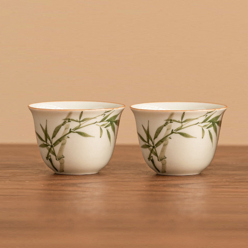 Factory asparagus hand-painted ceramic tea cup master cup plant ash glazed husband tea set single tea tasting cup single cup