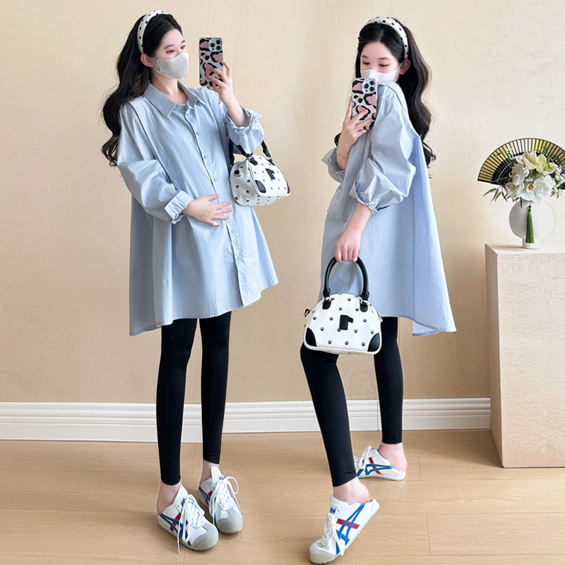 2026 Maternity Wear Autumn New Korean Style Cotton Mid-Length Plus Size Top Casual Shirt Fashionable Trendy Mom