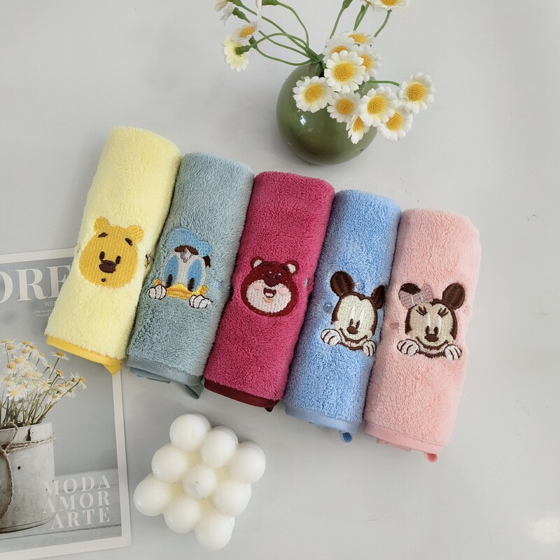 Baby Square Towel Embroidered with Cartoon Designs, Coral Fleece Children's Towel, Absorbent, Soft, Quick-Drying, Suitable for Kindergarten, Face Washing, and Hand Wiping Baby Square Towel Embroidered with Cartoon Designs, Coral Fleece Children's Towel, Absorbent, Soft, Quick-Drying, Suitable for Kindergarten, Face Washing, and Hand Wiping