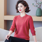 中老年女装秋季新款羊毛混纺针织衫圆领纯色冬季打底衫大码妈妈装，女装针织衫/毛衣，妃慕昵服饰