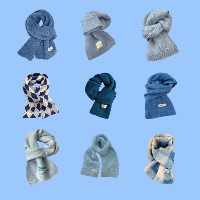 赛里木湖蓝~围巾合集新款仿羊绒针织围巾女秋冬季保暖围脖男