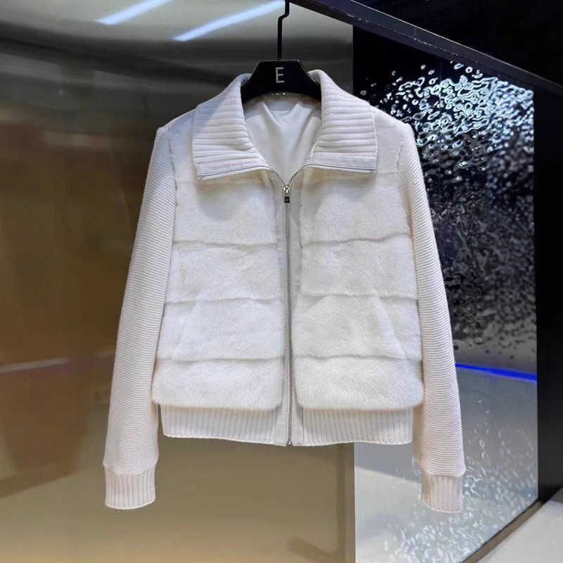 2025 Winter Imported Faux Mink Fur Cashmere down Jacket Short Coat European and American Style Artificial Fur Versatile