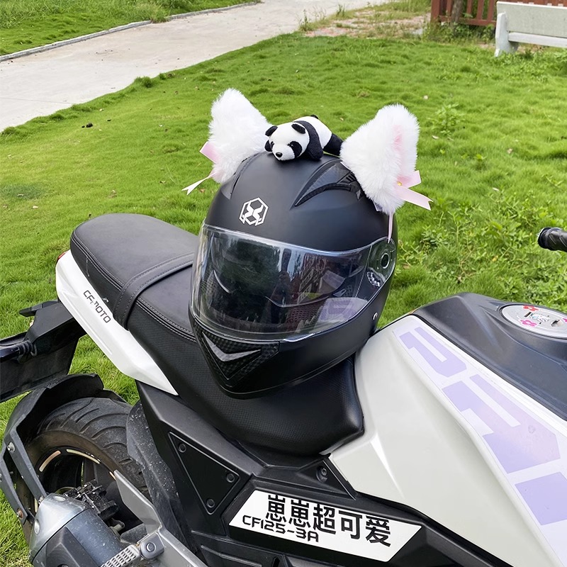 Helmet Decoration Plush Long Bow Cat Ear Motorcycle Electric Car Ski Helmet