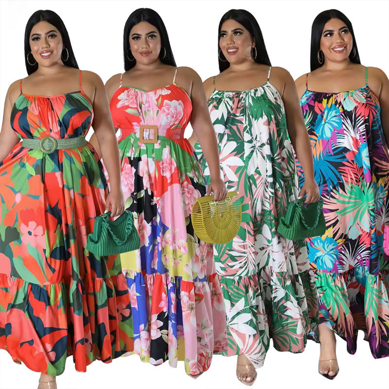 356g Weight Wholesale Casual Printing Pleated Flower Daily Collarless Sleeveless A-Line Skirt