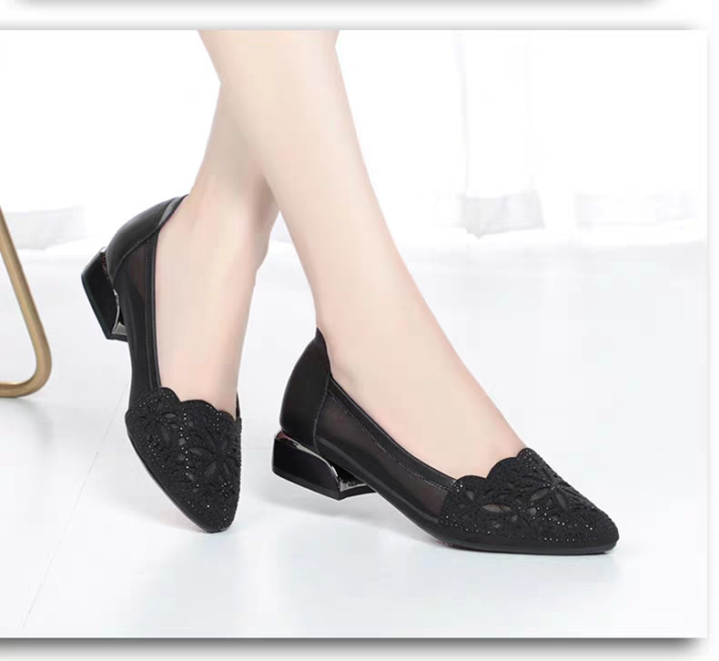 Giày sandal nữ đế bệt lưới hở mũi da thật size lớn 41–43 — màu đen chi tiết 11