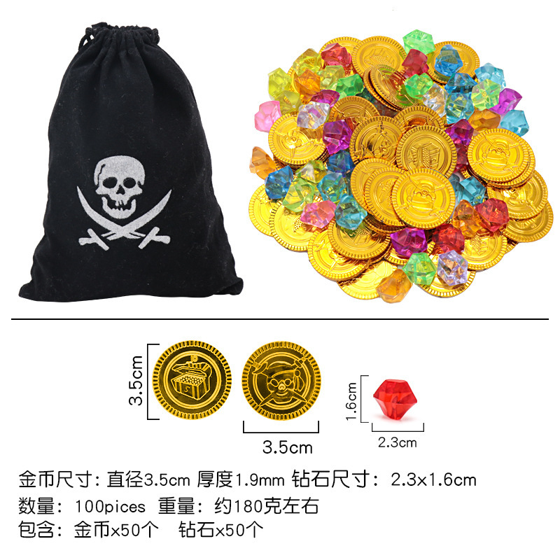 Monedas de oro piratas Halloween props fichas monedas accesorios de juegos de mesa bolsas de monedas de juguetes de plástico monedas de caza del tesoro monedas de oro