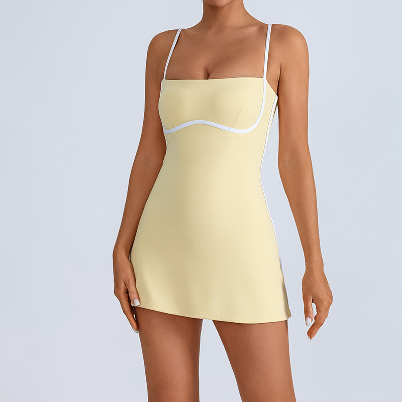 Comercio exterior transfronterizo con almohadilla para el pecho, falda de tenis de yoga, alta elasticidad, transpirable, deportes de tenis al aire libre, vestido anti-luz