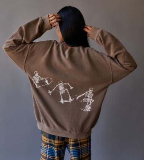 Autumn Winter Women Wear Long Sleeve Solid Color Skull Skateboard Printing Loose Casual Long Sleeves