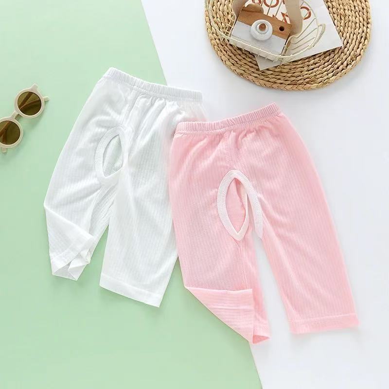 Baby Anti-Mosquito Pants Summer Cropped Pants Open Crotch Boys and Girls Summer Bamboo Cotton Thin Open Crotch Shorts