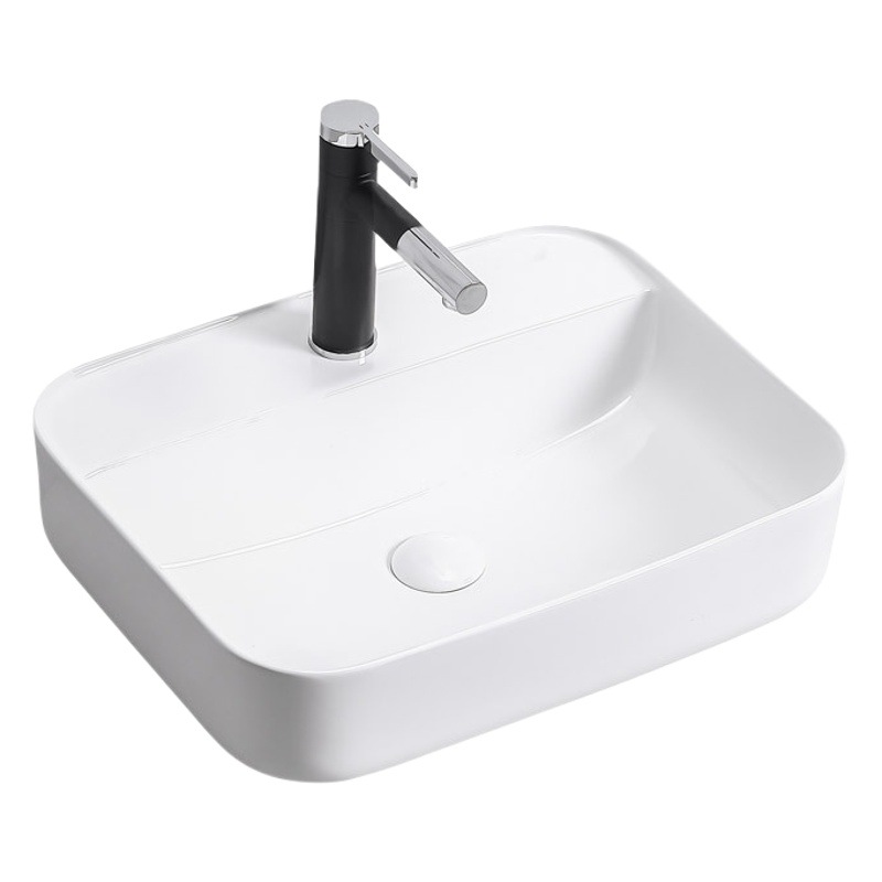 Mesa cuadrada Cuenca del arte integrado lavabo de cerámica Hotel simple lavabo lateral delgada lavabo de baño