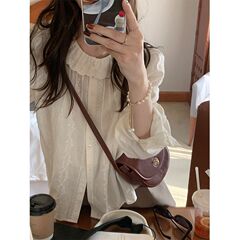 白シャツレディースデザインニッチ優しいレトロフレンチフリルフォレストシャツ綿刺繍トップレース秋