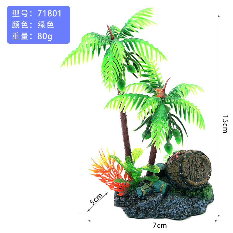 Suministros para mascotas simulación agua hierba sushi hotel bonsai accesorios pecera paisajismo plástico planta mesa de arena psicológica cocotero