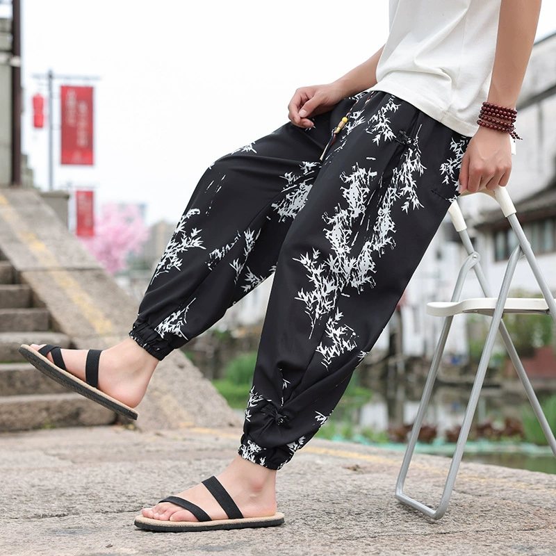 Мужские тонкие цветочные брюки в китайском стиле, летние, из льняной ткани, свободные, шаровары, дропшипинг, 2025