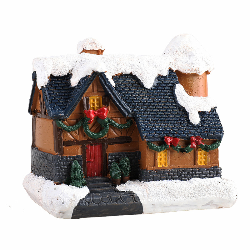 クリスマス新作装飾樹脂製ライト付きミニハウス クリスマスマイクロランドスケープ レトロ装飾置物ギフトライト|undefined
