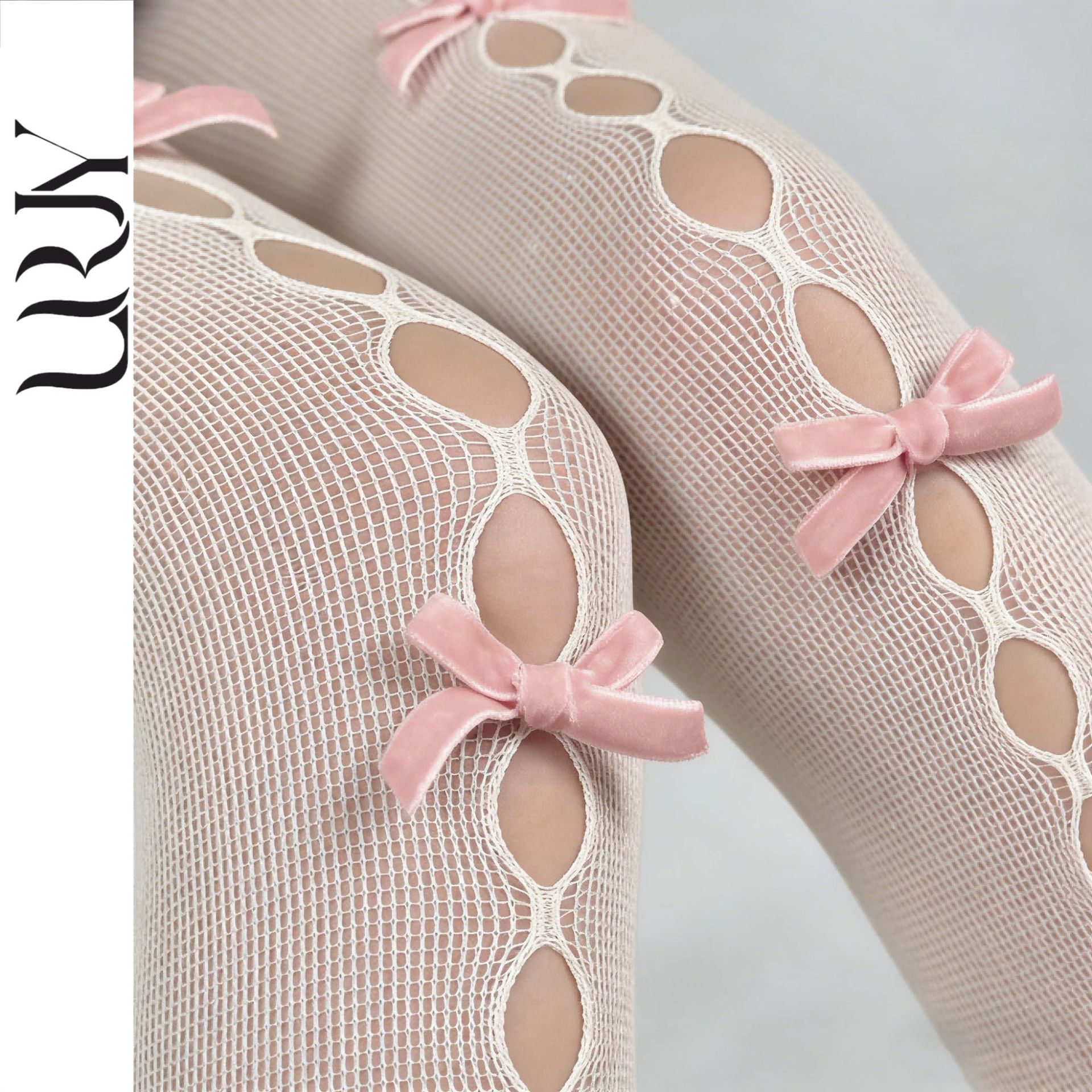 New Vintage Hollow-Out Bowknot Fishnet Stockings Lolita Japanese Sweet Girl Style Velvet Bowknot White Stockings in Stock for Dropshipping