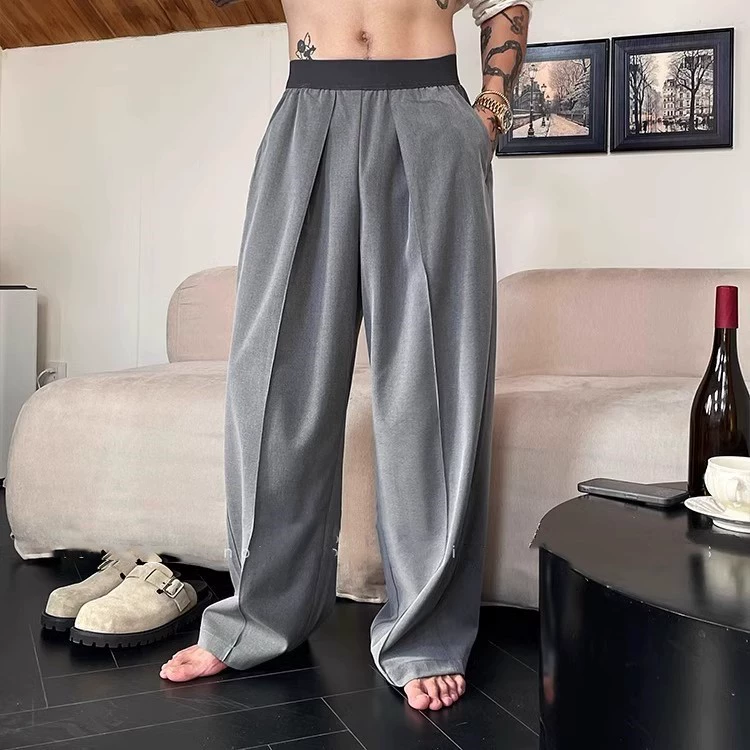 Прямые заводские "креветки с одной складкой, широкая и легкая подвеска" контрастный цвет эластичная талия повседневные брюки мужские толстые свободные брюки