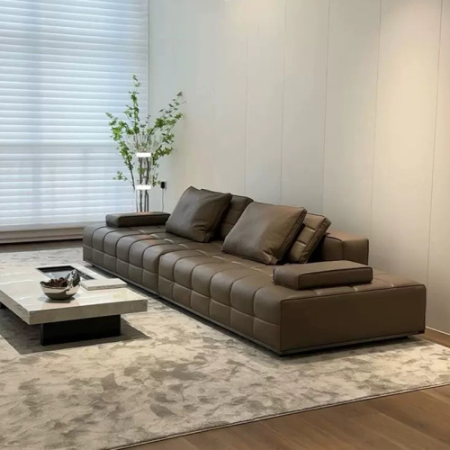 Italian minimalist Lawrence genuine leather sofa cowhide first layer living room small apartment straight line module combination sofa 