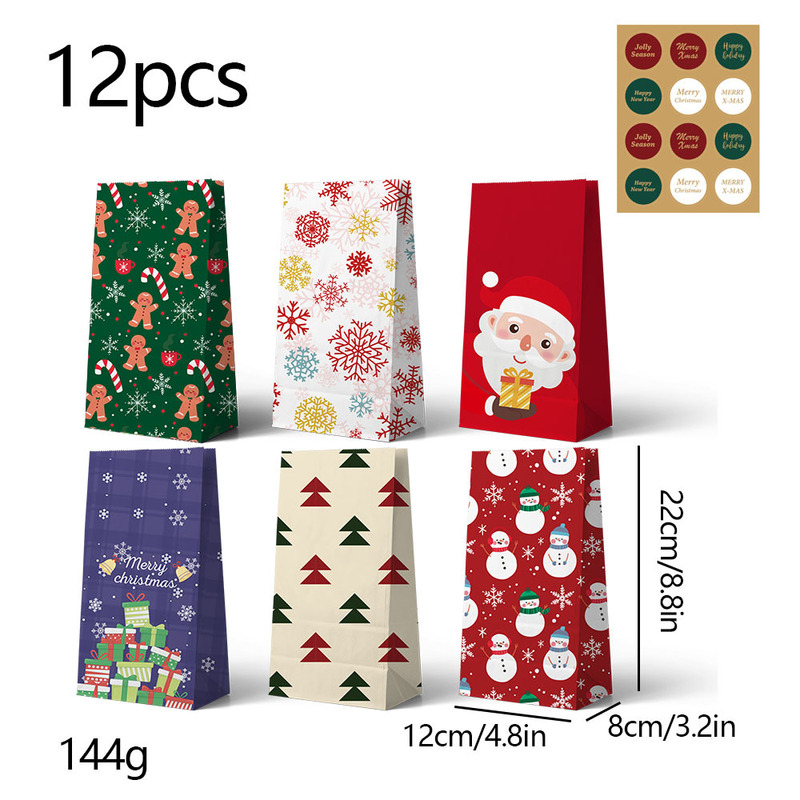 12個入りクリスマスギフトキャンディー紙袋ins誕生日包装リボン雪花お土産袋プレゼント袋|undefined