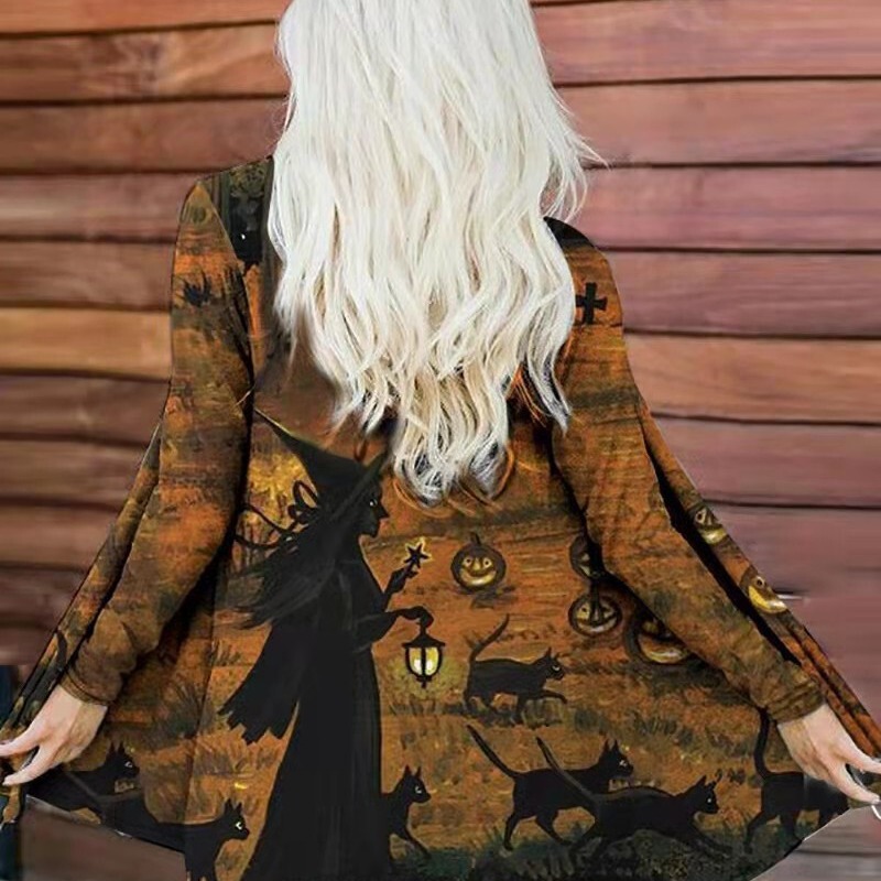 2025 Export Wish Aliexpress Ebay Autumn and Winter Halloween Printed Women's Clothing European and American Long-Sleeved Cardigan T-Shirt