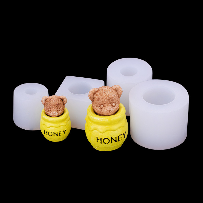 Dibujos animados tridimensional miel olla oso peluche perro aromaterapia vela molde de yeso hornear Fondant chocolate seco ritmo molde