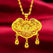 沙金项链男女水波纹镀金镀金黄金长命锁富贵锁儿童jewelry sets