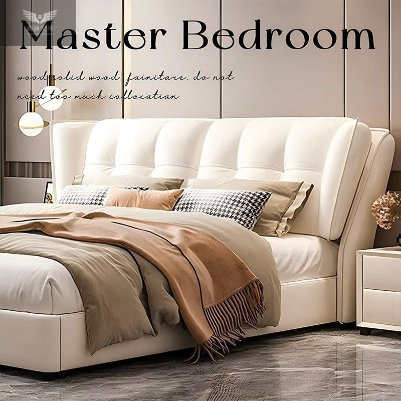 Cama doble, cama de cabecera, cama de lujo ligera, cama de 1,5 metros, cama de viento de crema, cama grande italiana, cama de matrimonio de 1,5 dormitorios.
