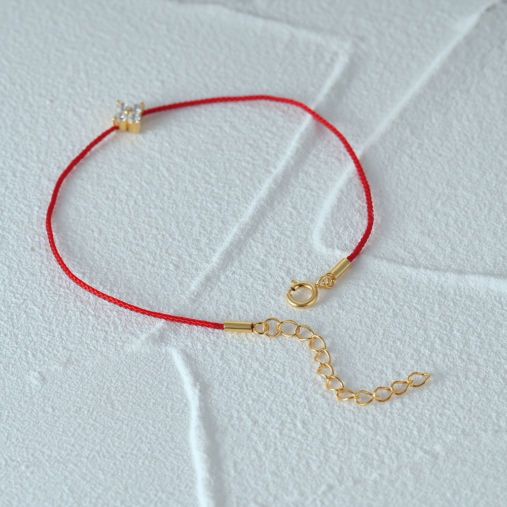 2g Weight Bracelets, Red Line Bracelet Classification 1 Piece Quantity Casual, Daily Occasion 925 Sterling Silver Material Book, Flower Pattern Women's, Couple Gender Plating Design Simple Style Style 1 Piece 925 Sterling Silver Book Flower Bracelets Red Line Bracelet 6