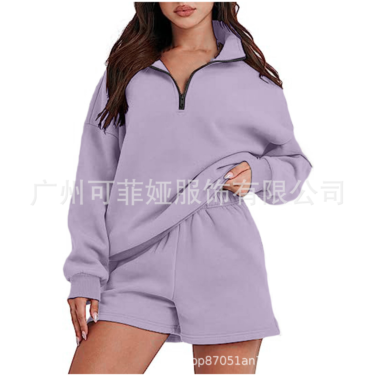 23 transfronteriza otoño nuevo desgaste del hogar traje pullover cuello abierto de manga larga cómodo pijama casual corto traje deportivo de las mujeres