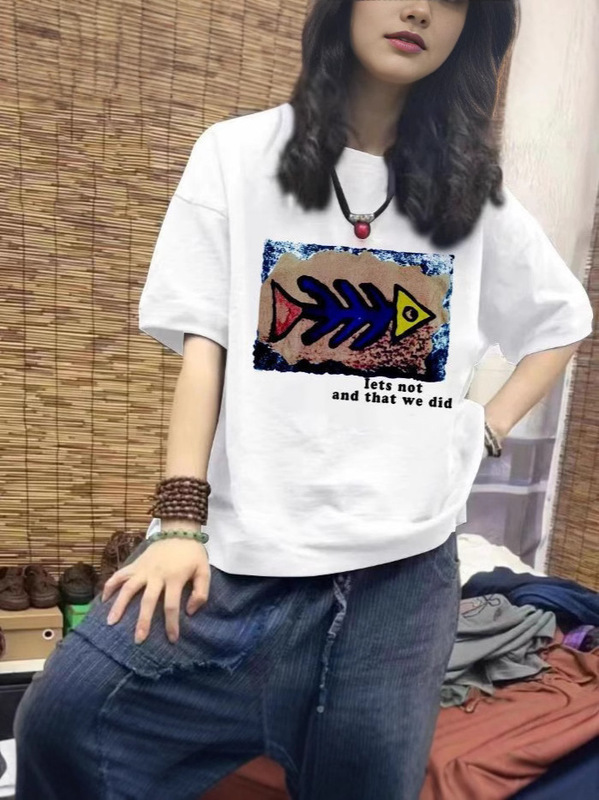 2025文芸プリントのシンプルなアニメtシャツ女性半袖夏の新型百合はゆったりしていて、着痩せしています。|undefined