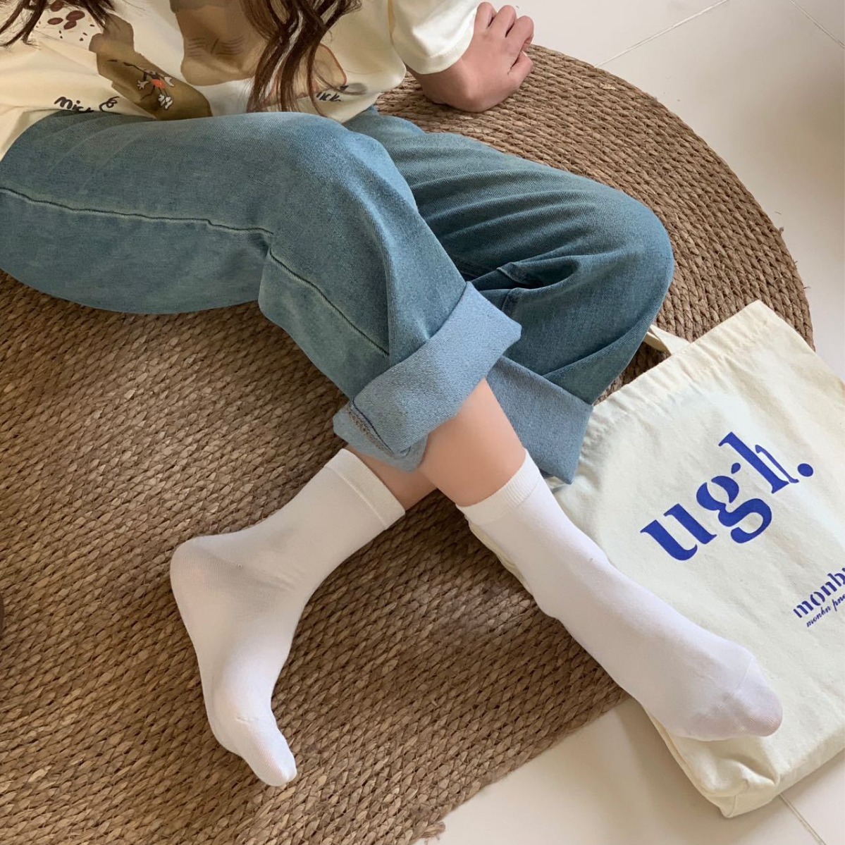 CHAO Fashion Korean Style Solid Color Women's Silk Socks Anti-Bacterial Boneless Mid-Calf Socks Instagram Style Soft Casual Long Socks