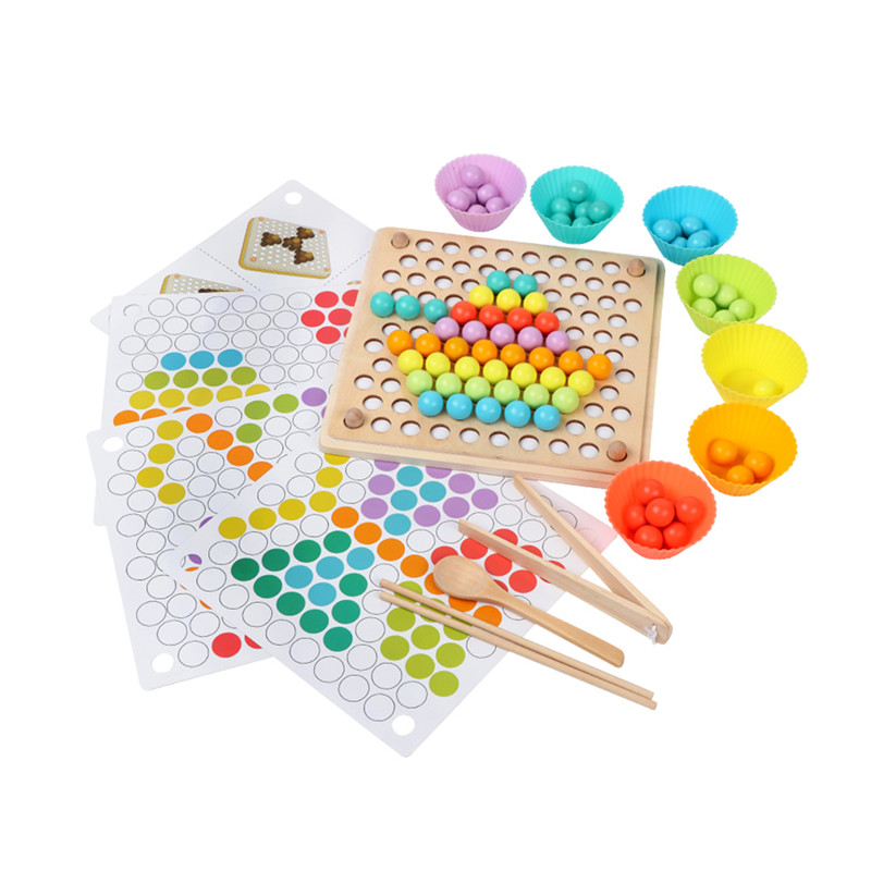Niños cuentas de formación juguetes educativos Montessori enseñanza ayuda mano-ojo coordinación rompecabezas juego de cuentas de madera clip Música