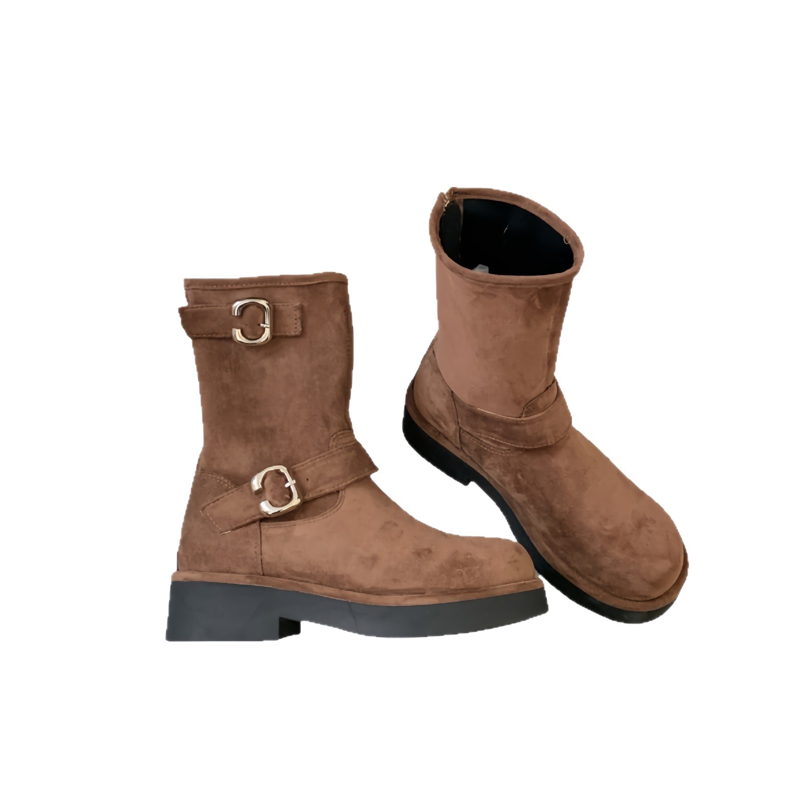 Grape Mom otoño e invierno nuevo estilo retro locomotora hebilla punta redonda suela gruesa botas cortas de tubo medio aumentadas botas de caballero mujeres image 6