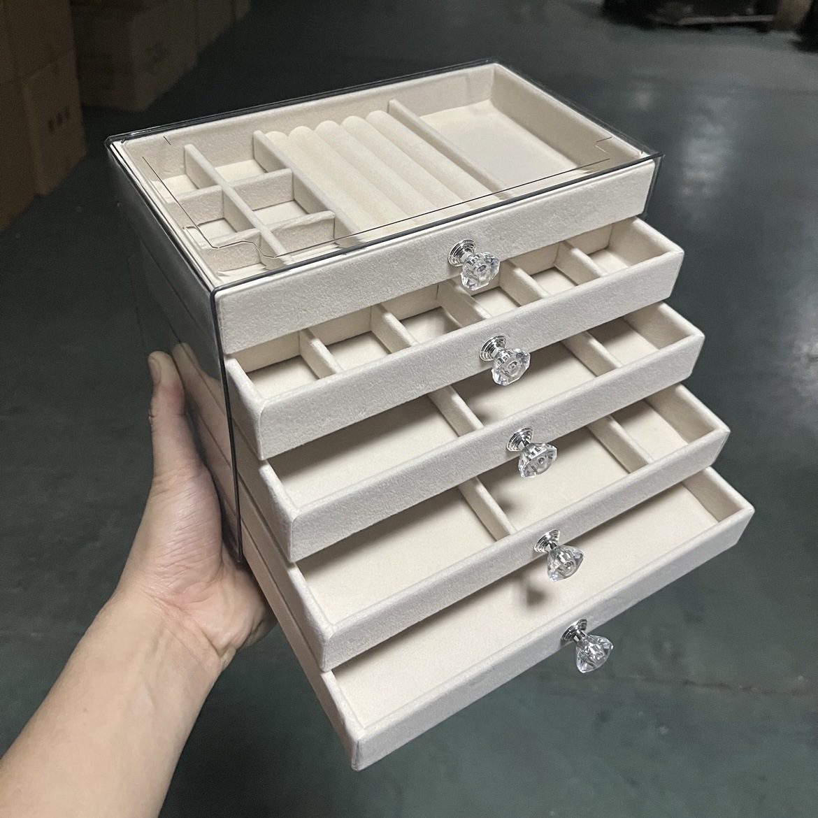 2024 New Five-layer Drawer-type Flannel Jewelry Box Earrings Earrings Bracelet Storage Rack Jewelry Display Box