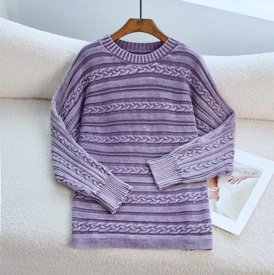 Europa y los Estados Unidos transfronterizos de cuello redondo jersey de torsión de mujer overhead nuevo retro otoño invierno hacer suéter de mujer viejo vestido exterior image 5