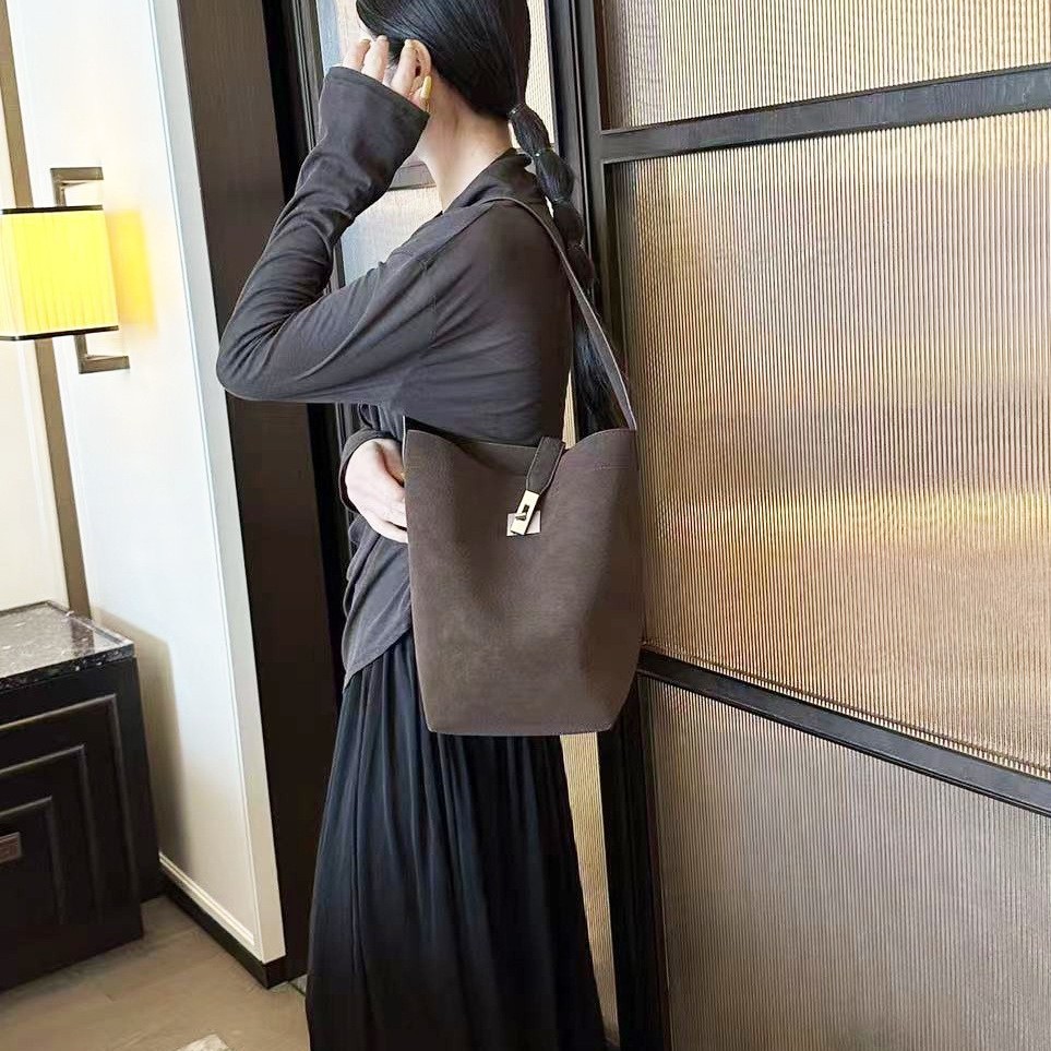 Retro Suede Bucket Bag For Women High-End Niche Vintage Tote Bag Large Capacity Commuter Shoulder Handbag - Thumbnail 2